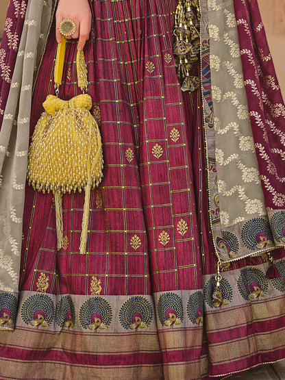 Glamorous Wine Sequins Silk Designer Lehenga Choli With Dupatta