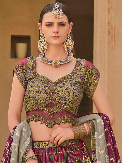 Glamorous Wine Sequins Silk Designer Lehenga Choli With Dupatta