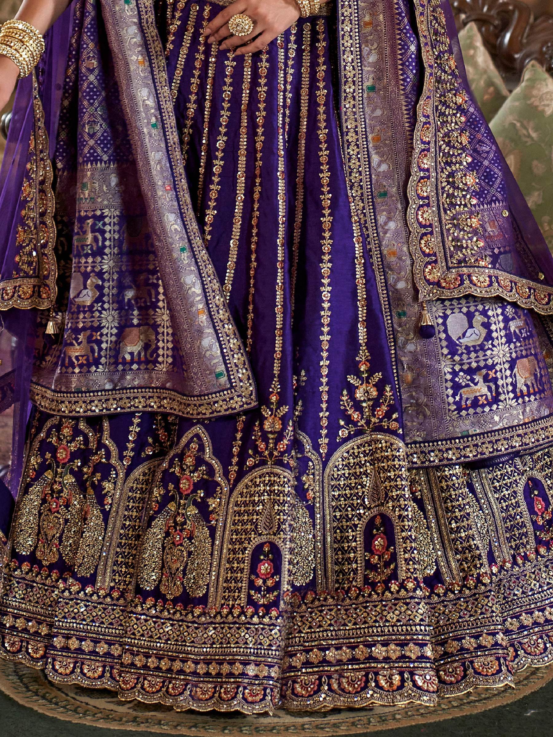 Dreamy Royal Blue Heavy Embroidered Silk Bridal Lehenga Choli With Double Dupatta