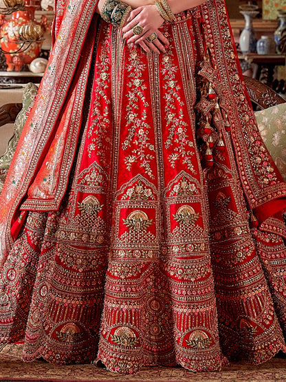 Wonderful Red Sequins Silk Bridal Lehenga Choli With Double Dupatta