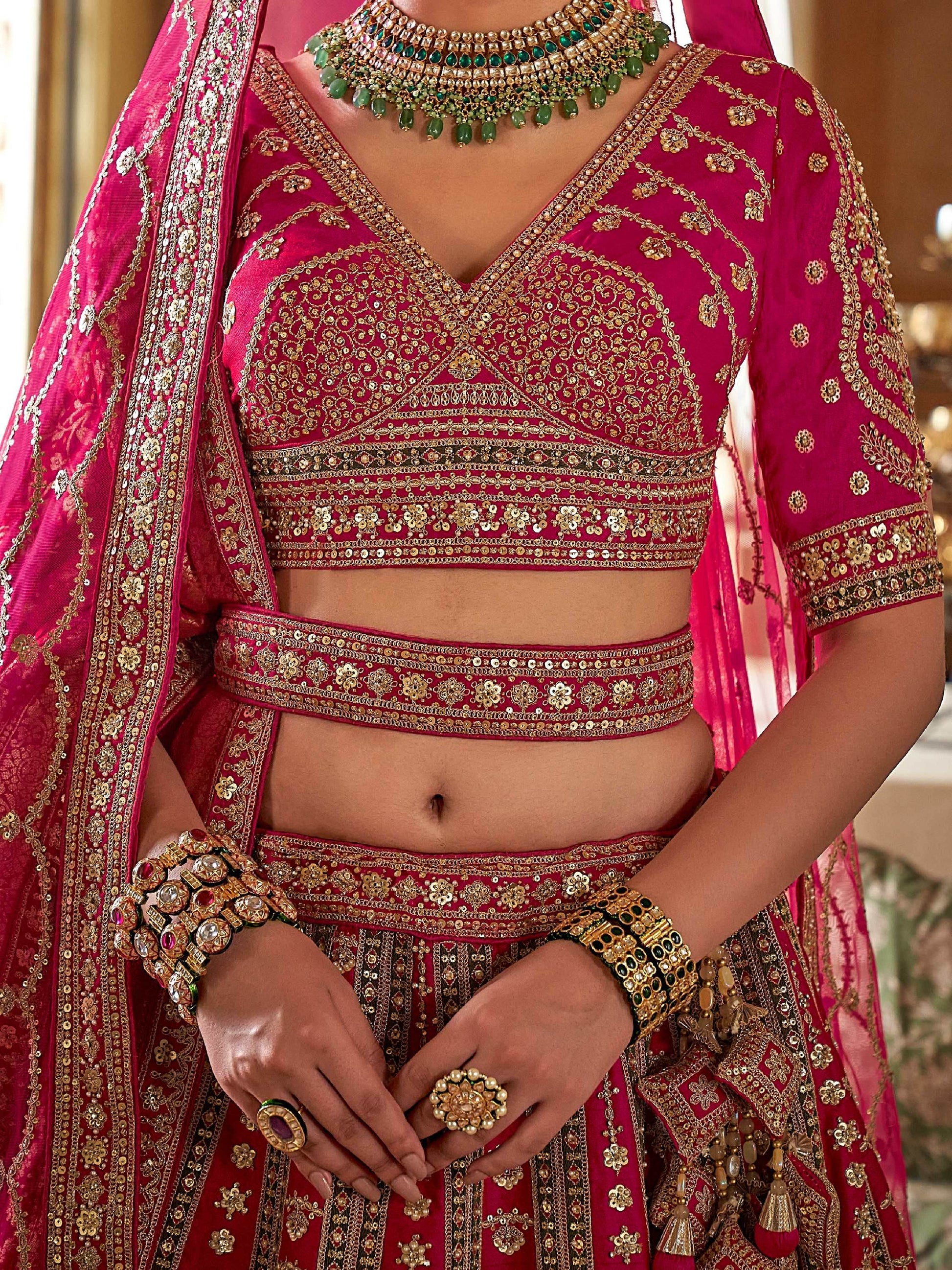 Pretty Rani Pink Sequins Silk Bridal Lehenga Choli With Double Dupatta