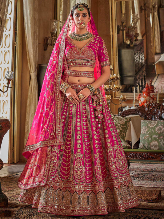 Pretty Rani Pink Sequins Silk Bridal Lehenga Choli With Double Dupatta