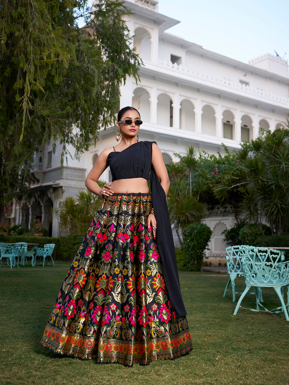 Black Color Weaving Zari Work Banarasi Silk Co-ord Set Lehenga With Georgette Choli