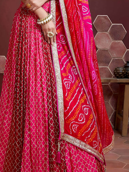 Remarkable Pink Sequins Embroidery Chinon Silk Lehenga Choli