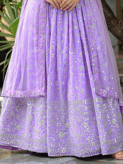 Lovely Lavender Embroidered Georgette Engagement Wear Lehenga Choli