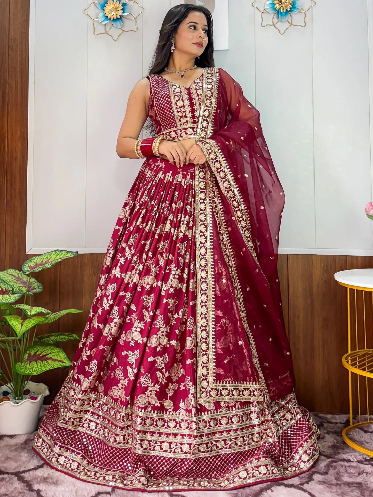 Exceptional Maroon Zari Embroidery Silk Wedding Wear Lehenga Choli