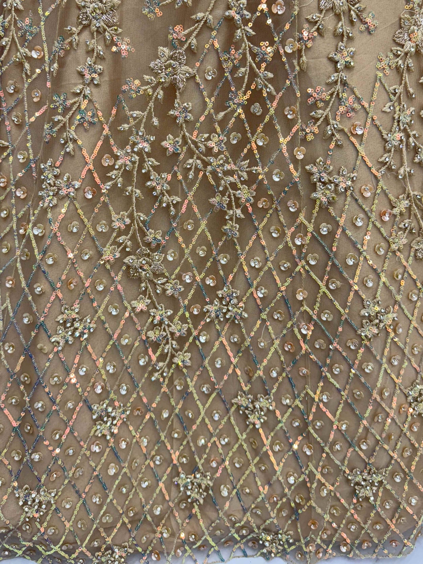 Stellar Beige Sequins Embroidered Net Lehenga Choli With Dupatta