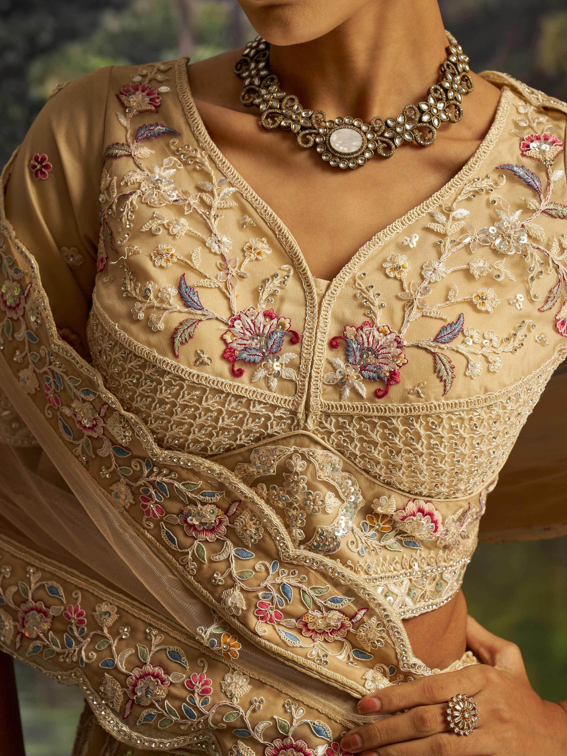Elegant Cream Dori Embroidery Net Bridesmaid Lehenga Choli With Dupatta