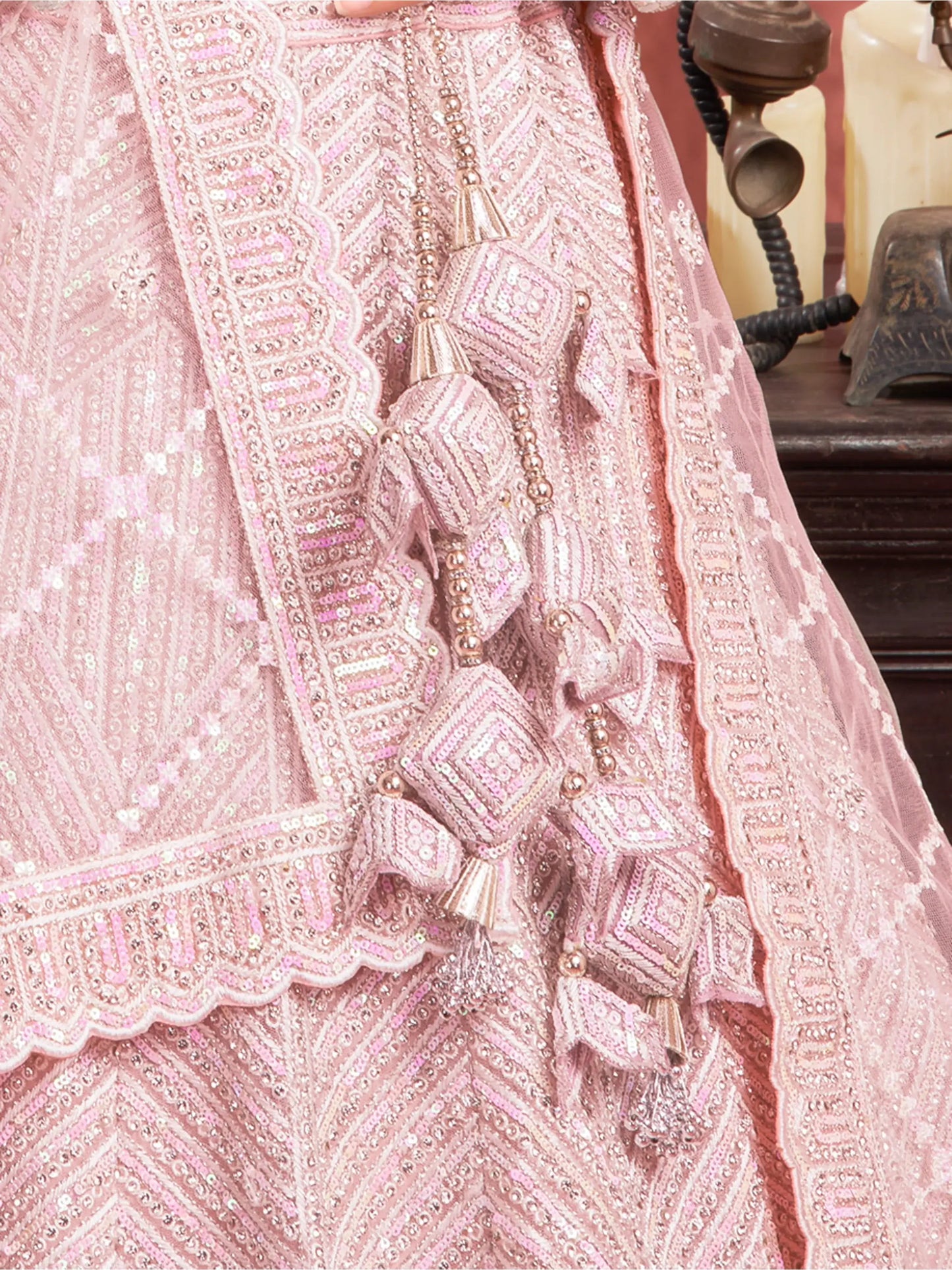Adorable Baby Pink Sequins Work Net Engagement Wear Lehenga Choli - Zeel Clothing