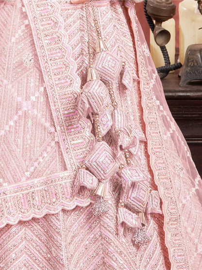 Adorable Baby Pink Sequins Work Net Engagement Wear Lehenga Choli - Zeel Clothing