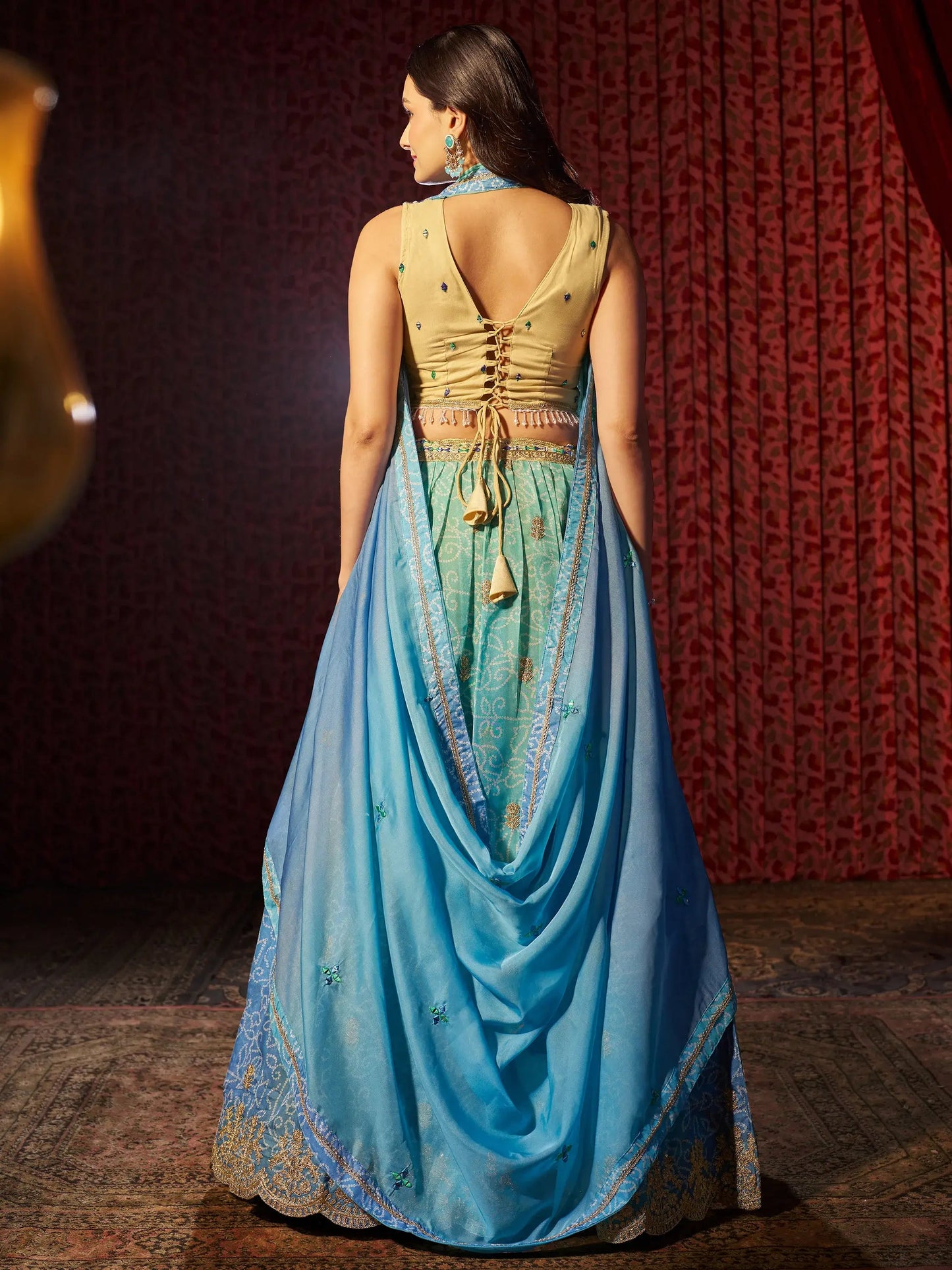 Adorable Blue Printed Organza Sangeet Wear Lehenga Choli With Dupatta - Zeel Clothing