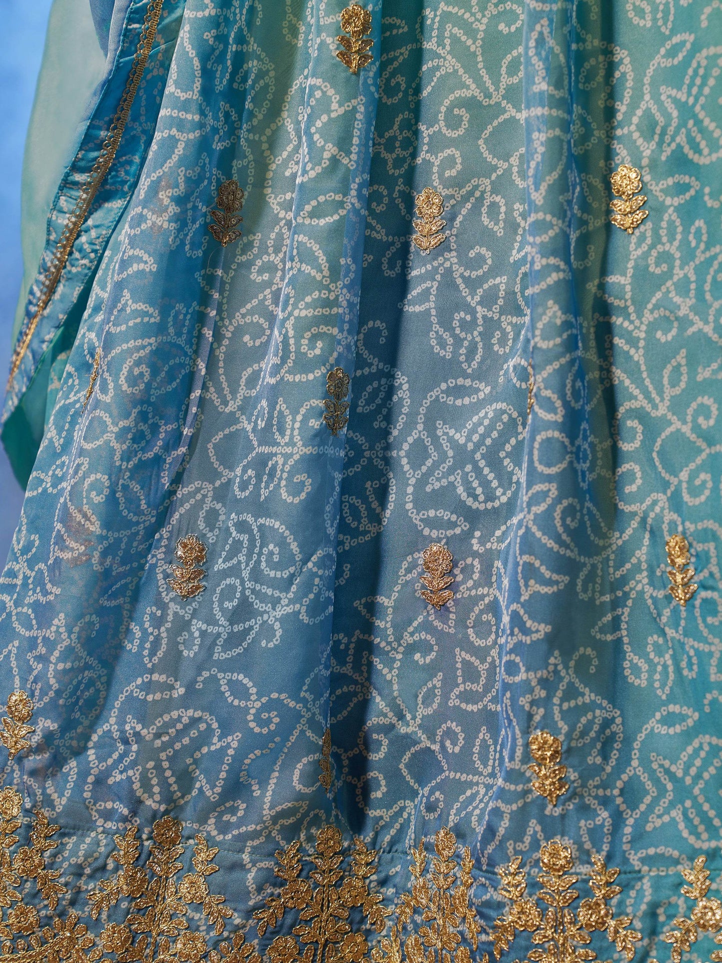 Adorable Blue Printed Organza Sangeet Wear Lehenga Choli With Dupatta - Zeel Clothing