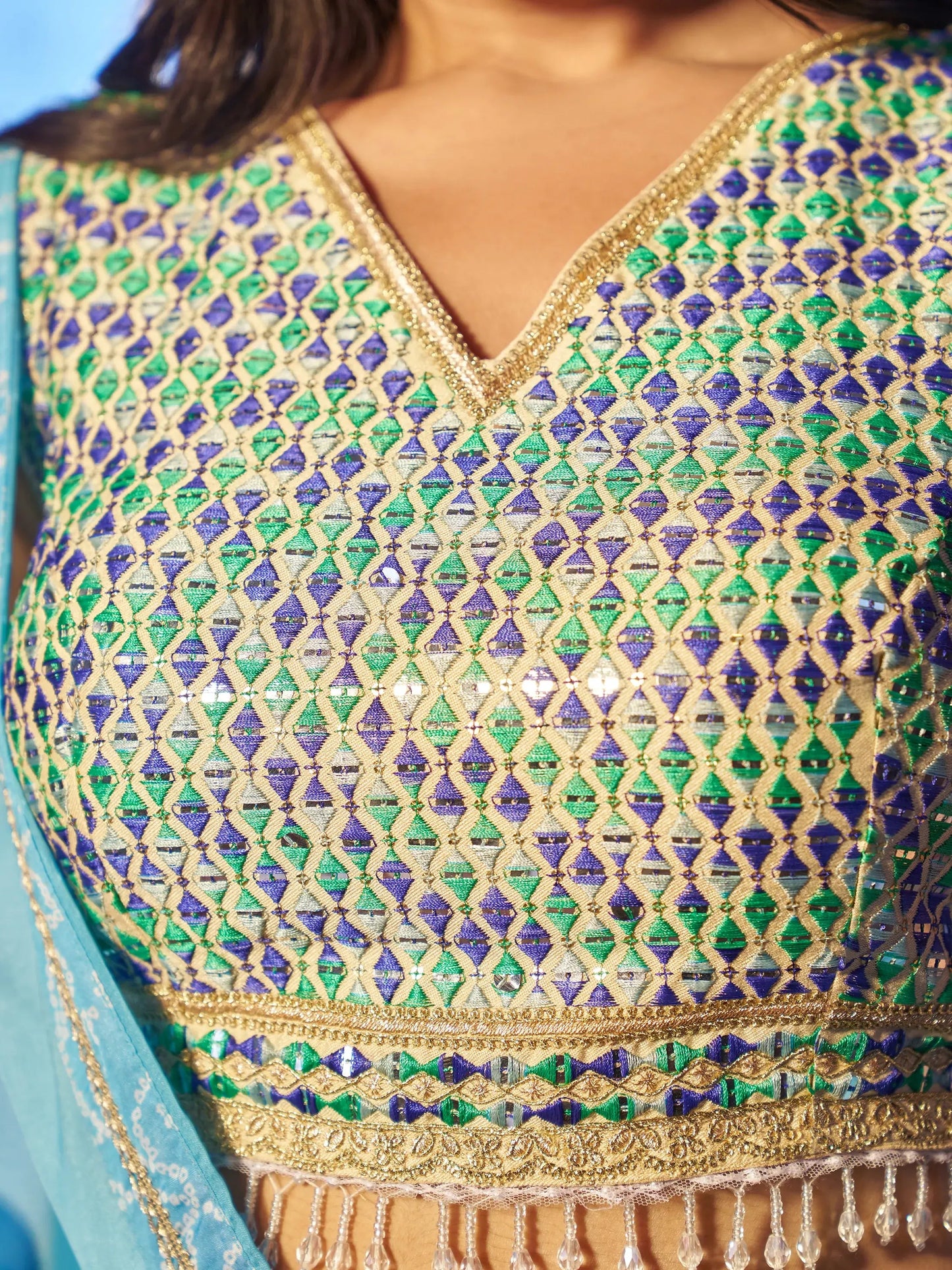 Adorable Blue Printed Organza Sangeet Wear Lehenga Choli With Dupatta - Zeel Clothing