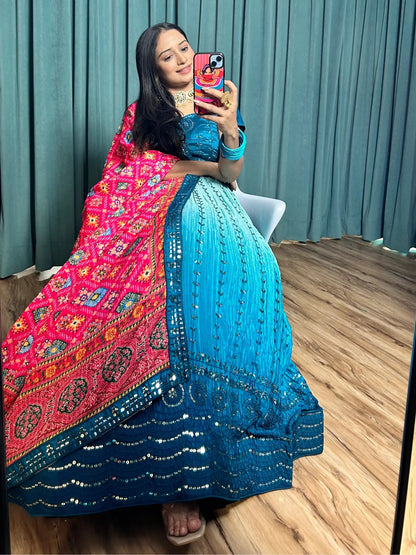 Adorable Blue Sequins Silk Wedding Lehenga Choli With Dupatta - Zeel Clothing