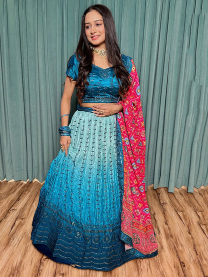 Adorable Blue Sequins Silk Wedding Lehenga Choli With Dupatta - Zeel Clothing