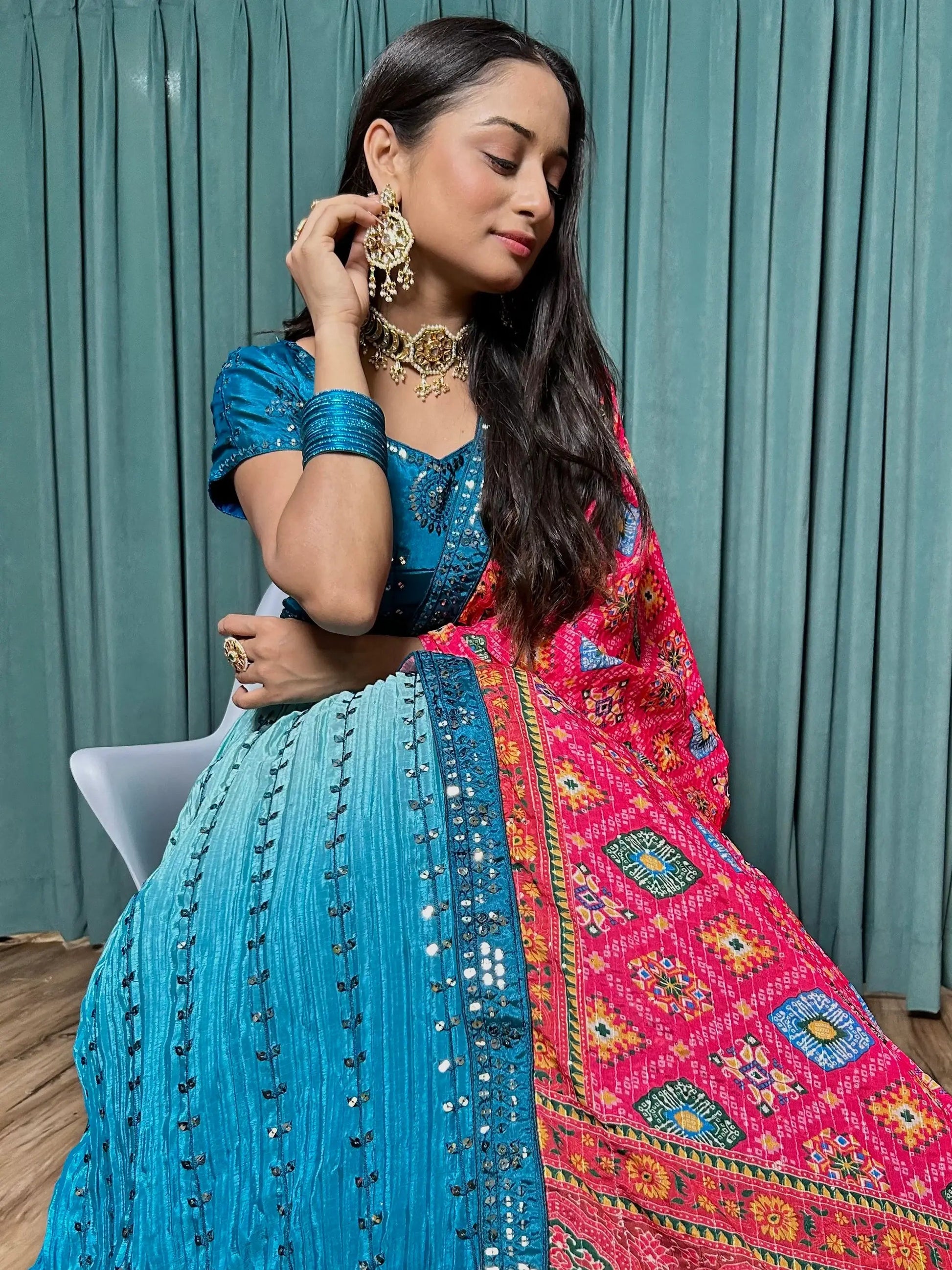Adorable Blue Sequins Silk Wedding Lehenga Choli With Dupatta - Zeel Clothing