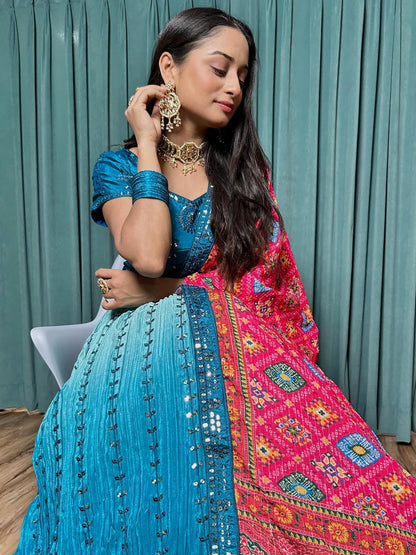 Adorable Blue Sequins Silk Wedding Lehenga Choli With Dupatta - Zeel Clothing
