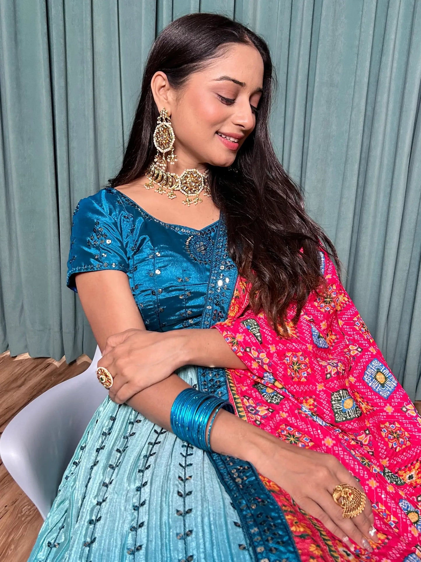 Adorable Blue Sequins Silk Wedding Lehenga Choli With Dupatta - Zeel Clothing