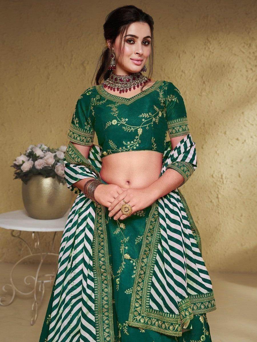 Adorable Green Embroidered Silk Lehenga Choli With Dupatta - Zeel Clothing