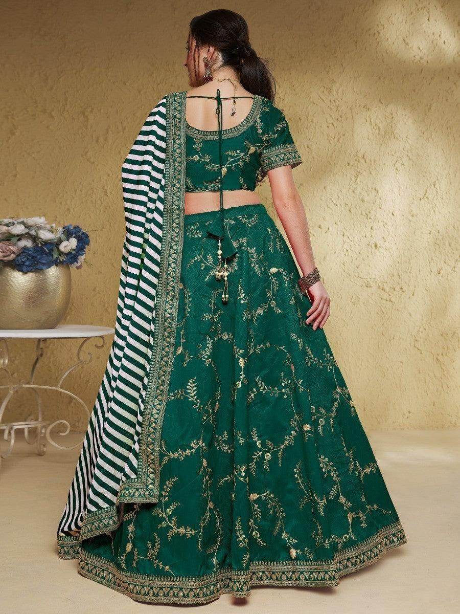Adorable Green Embroidered Silk Lehenga Choli With Dupatta - Zeel Clothing