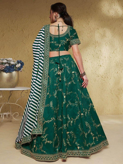 Adorable Green Embroidered Silk Lehenga Choli With Dupatta - Zeel Clothing