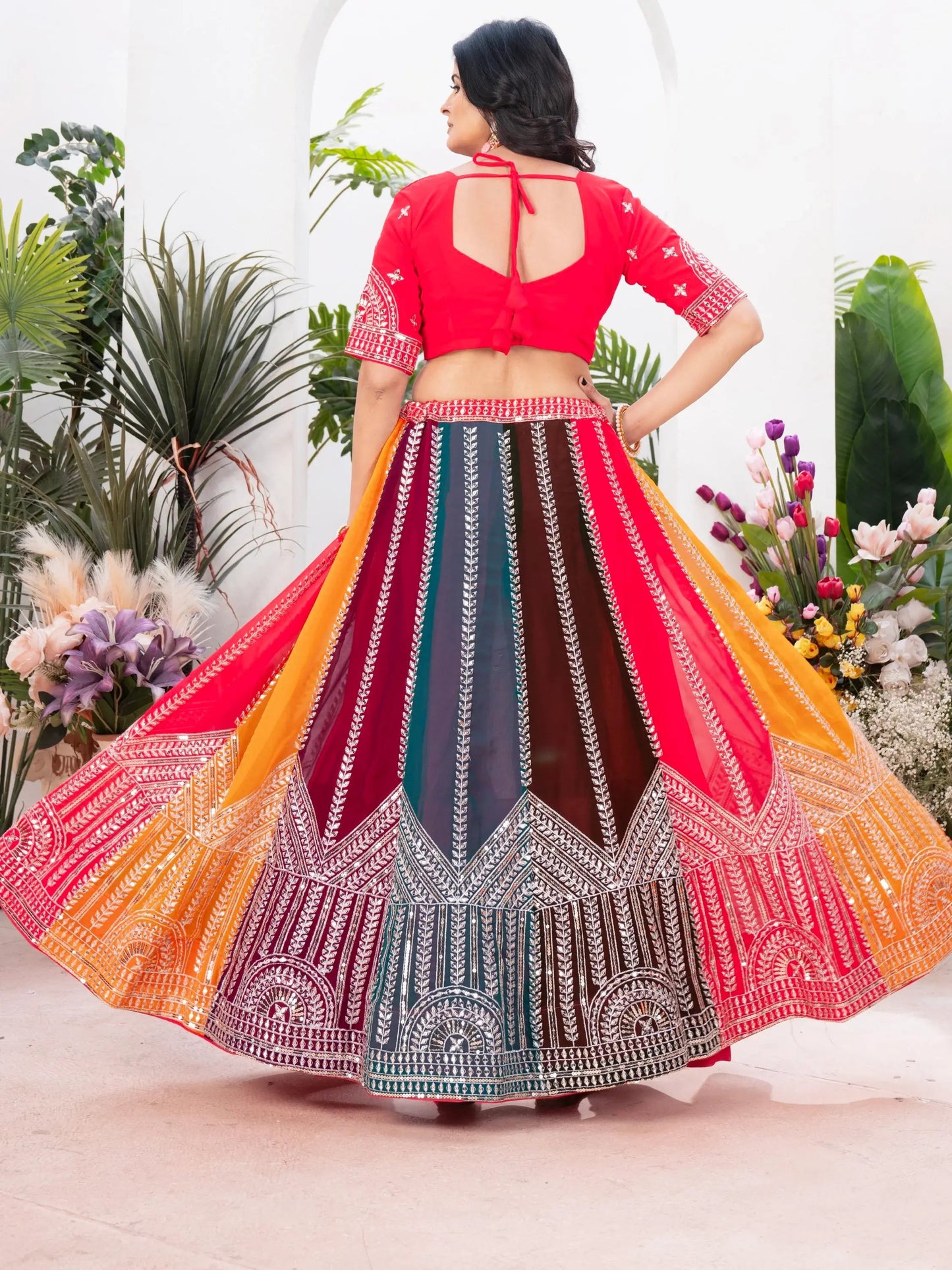 Adorable Multicolor Sequins Georgette Wedding Lehenga Choli With Dupatta - Zeel Clothing