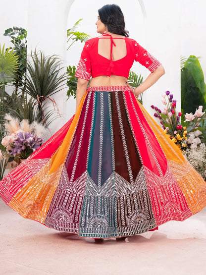Adorable Multicolor Sequins Georgette Wedding Lehenga Choli With Dupatta - Zeel Clothing