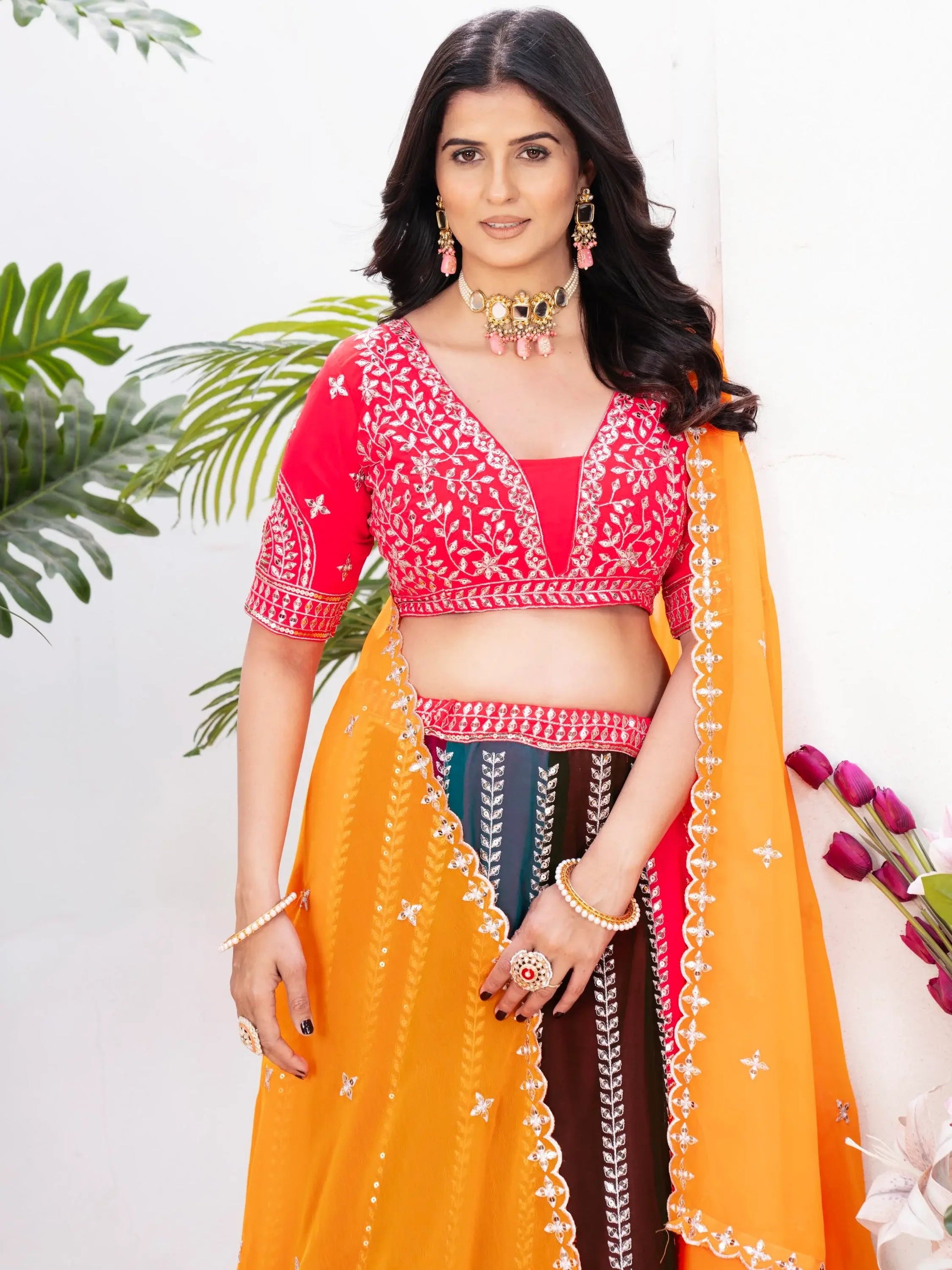 Adorable Multicolor Sequins Georgette Wedding Lehenga Choli With Dupatta - Zeel Clothing