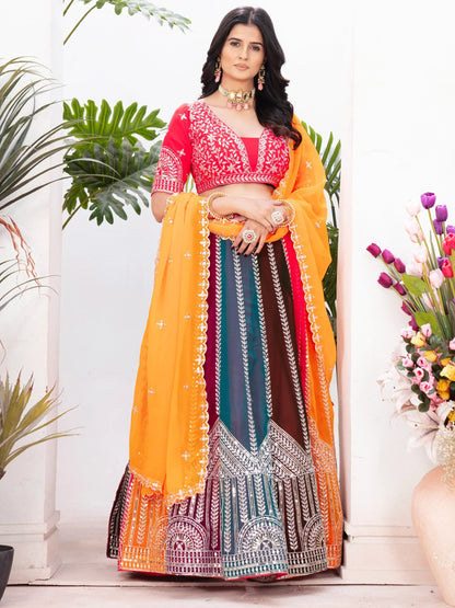 Adorable Multicolor Sequins Georgette Wedding Lehenga Choli With Dupatta - Zeel Clothing