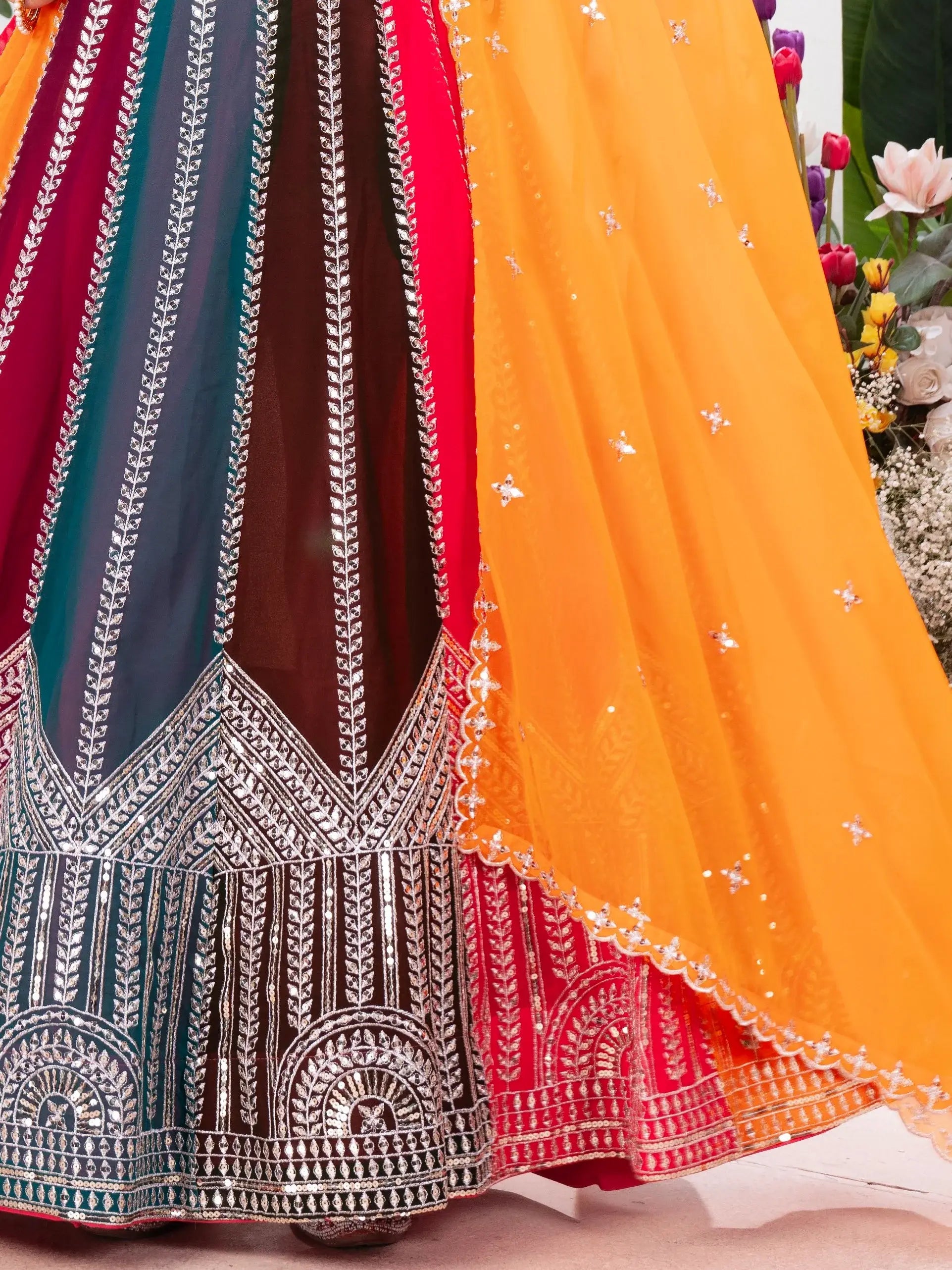 Adorable Multicolor Sequins Georgette Wedding Lehenga Choli With Dupatta - Zeel Clothing