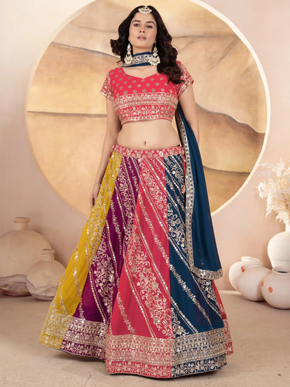 Adorable Multicolor Sequins Georgette Wedding Wear Lehenga Choli - Zeel Clothing