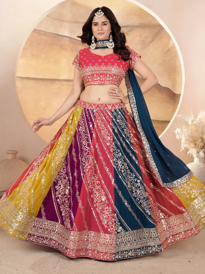 Adorable Multicolor Sequins Georgette Wedding Wear Lehenga Choli - Zeel Clothing