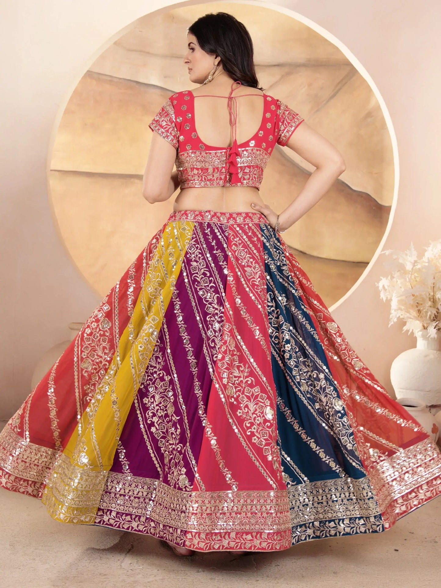 Adorable Multicolor Sequins Georgette Wedding Wear Lehenga Choli - Zeel Clothing