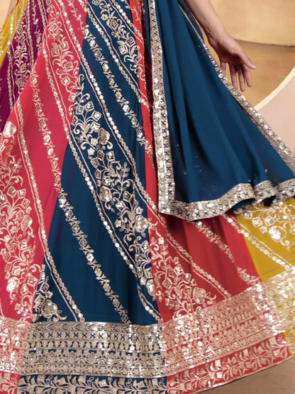 Adorable Multicolor Sequins Georgette Wedding Wear Lehenga Choli - Zeel Clothing