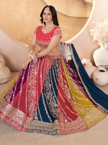 Adorable Multicolor Sequins Georgette Wedding Wear Lehenga Choli - Zeel Clothing