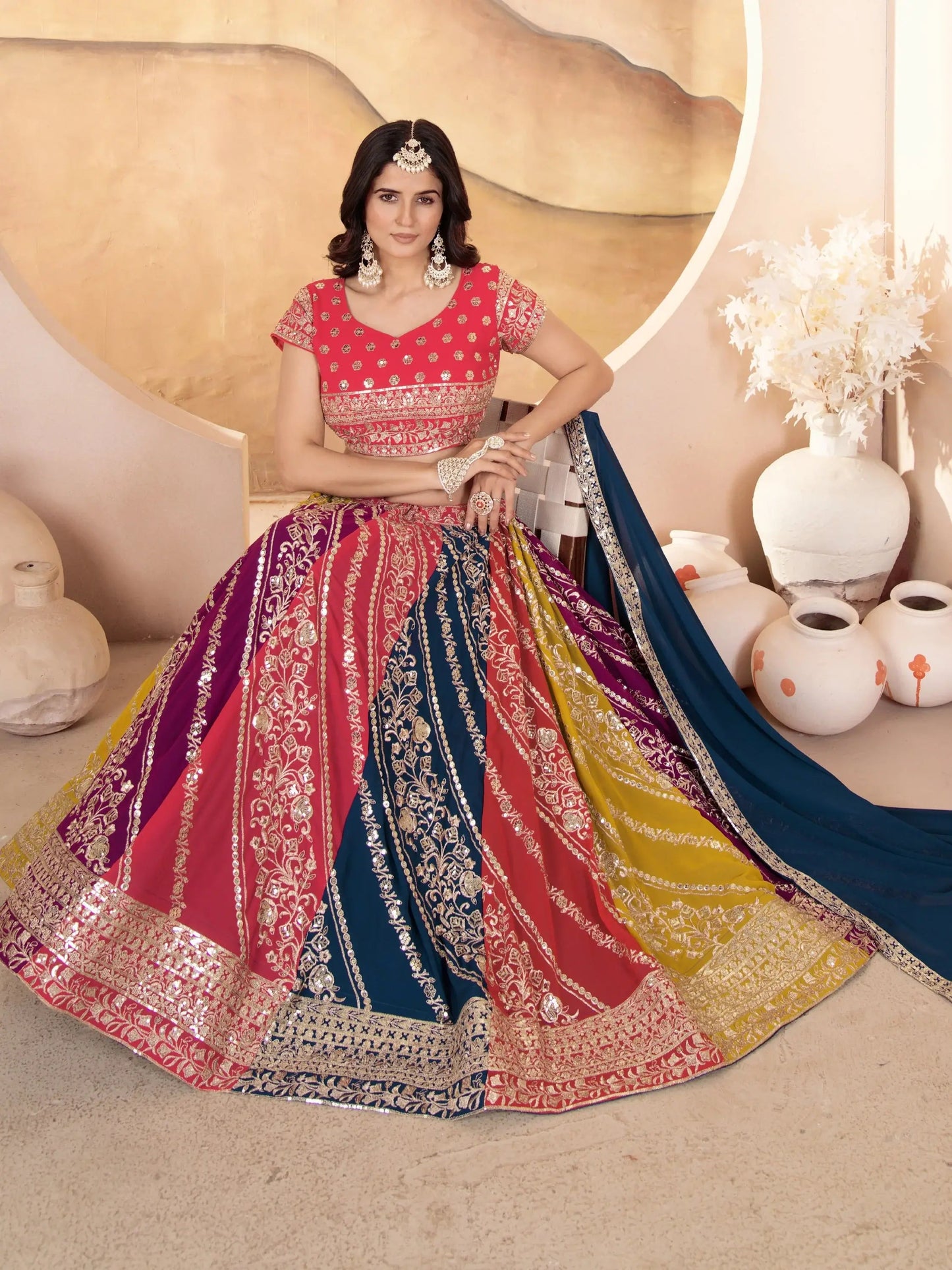 Adorable Multicolor Sequins Georgette Wedding Wear Lehenga Choli - Zeel Clothing
