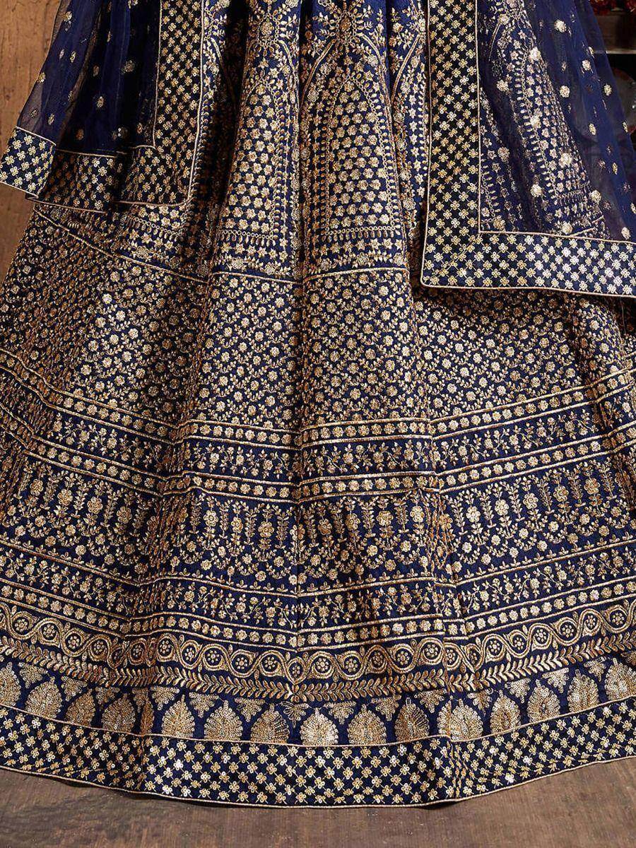 Adorable Navy Blue Sequins Raw Silk Lehenga Choli With Dupatta - Zeel Clothing
