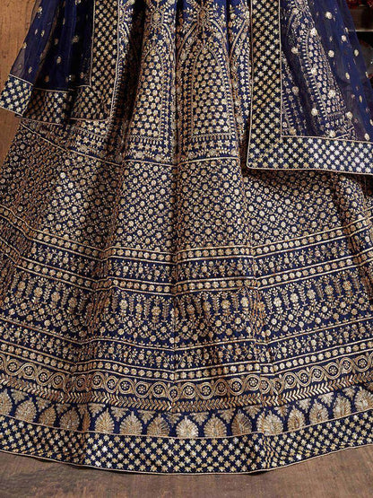 Adorable Navy Blue Sequins Raw Silk Lehenga Choli With Dupatta - Zeel Clothing
