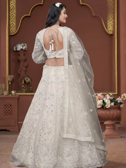 Adorable Off-White Sequins Net Engagement Wear Lehenga Choli - Zeel Clothing