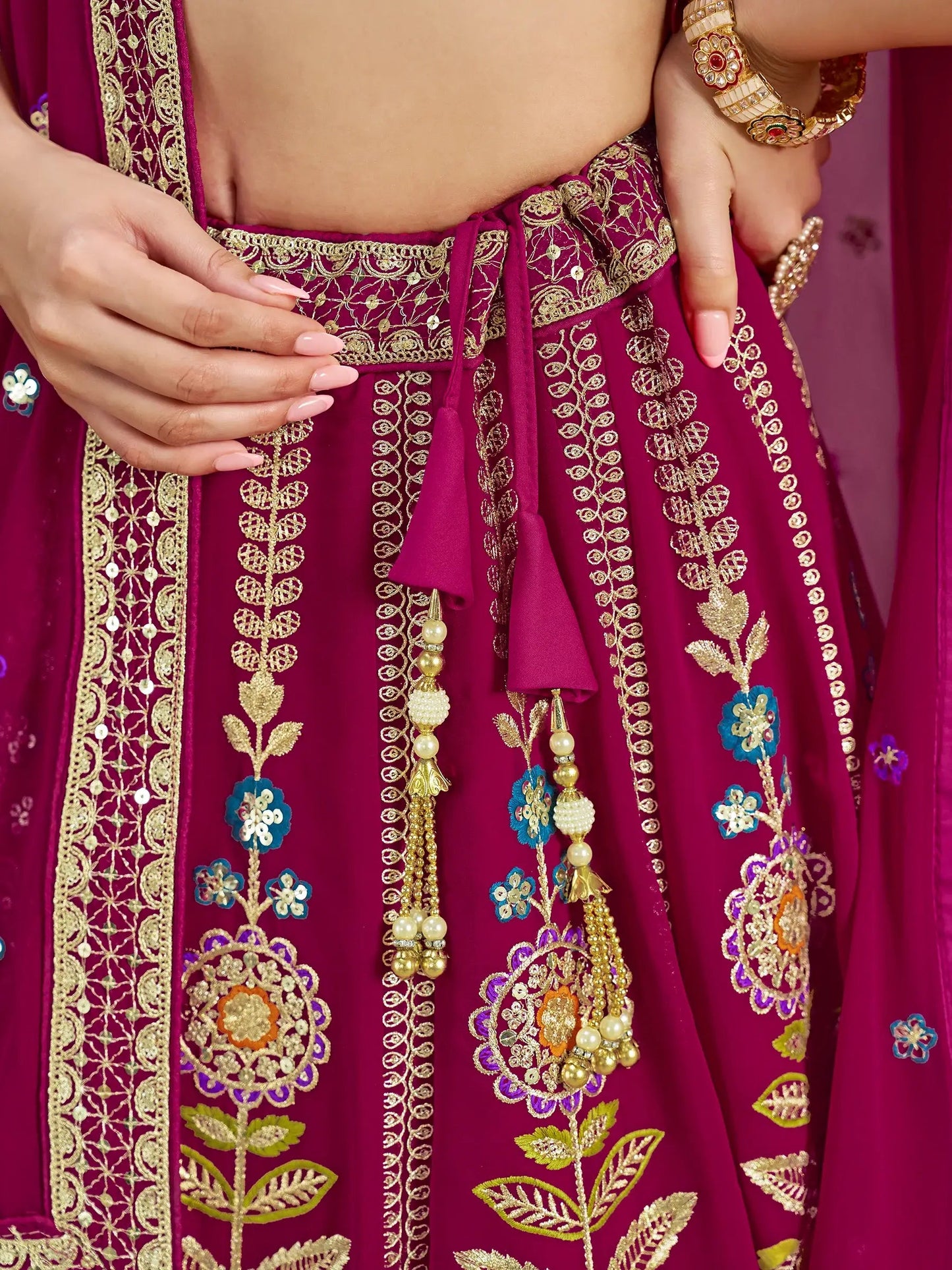 Adorable Pink Dori Work Georgette Lehenga Choli With Dupatta - Zeel Clothing