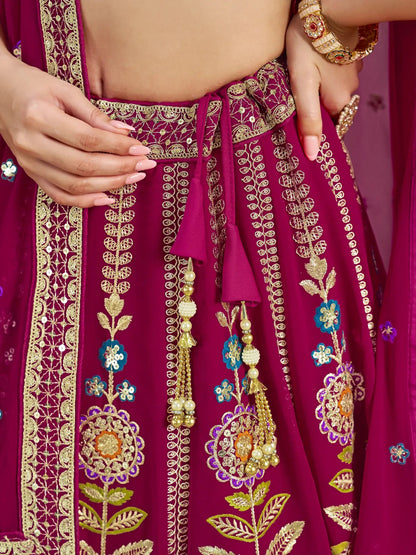 Adorable Pink Dori Work Georgette Lehenga Choli With Dupatta - Zeel Clothing