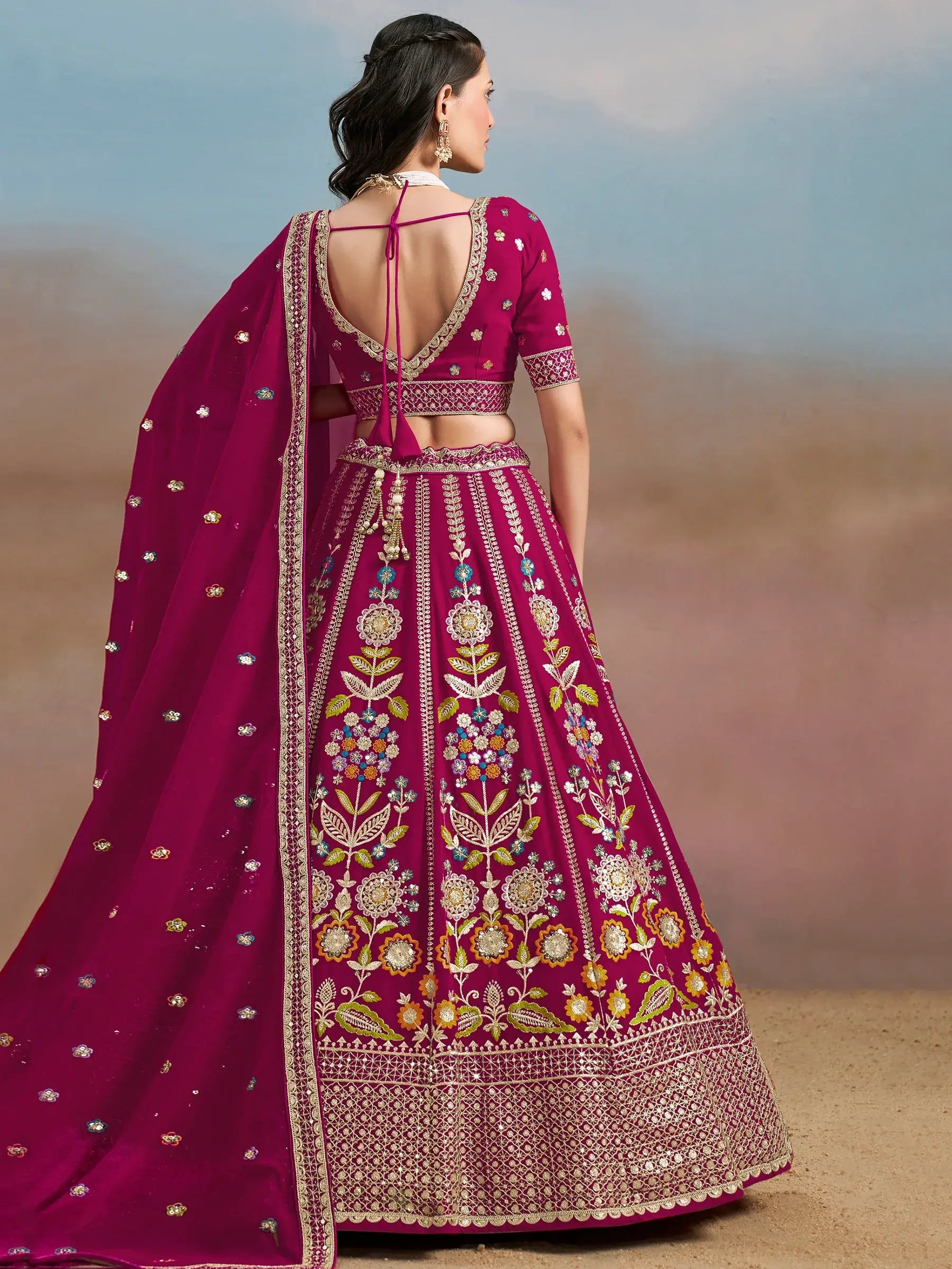 Adorable Pink Dori Work Georgette Lehenga Choli With Dupatta - Zeel Clothing