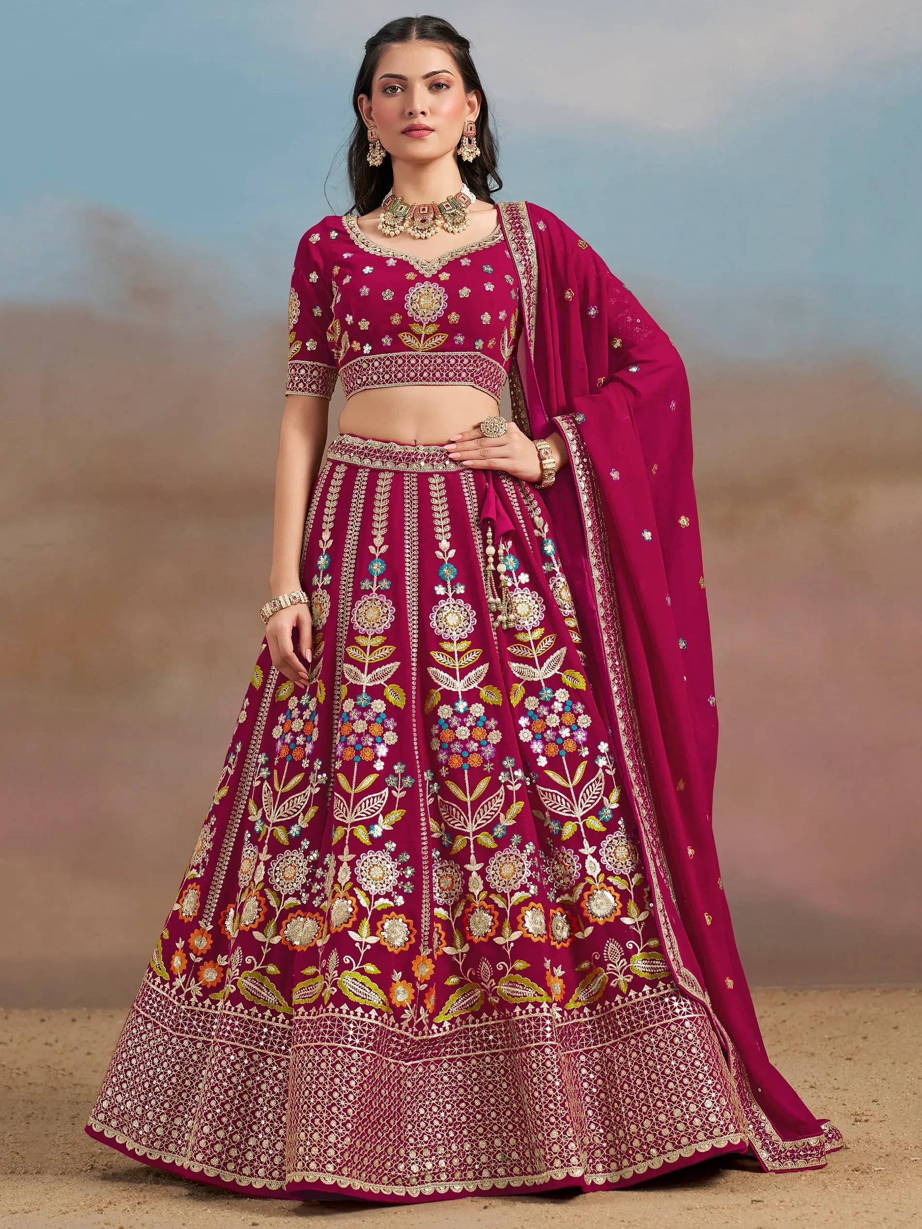 Adorable Pink Dori Work Georgette Lehenga Choli With Dupatta - Zeel Clothing