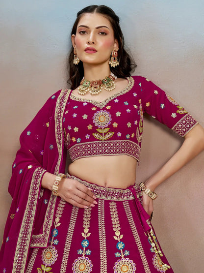 Adorable Pink Dori Work Georgette Lehenga Choli With Dupatta - Zeel Clothing