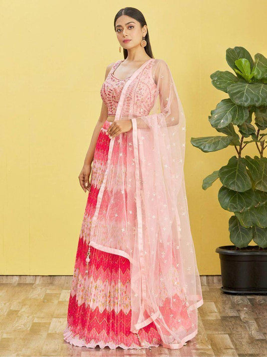 Adorable Pink Embroidered Work Chinon Traditional Lehenga Choli - Zeel Clothing