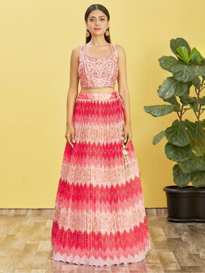 Adorable Pink Embroidered Work Chinon Traditional Lehenga Choli - Zeel Clothing