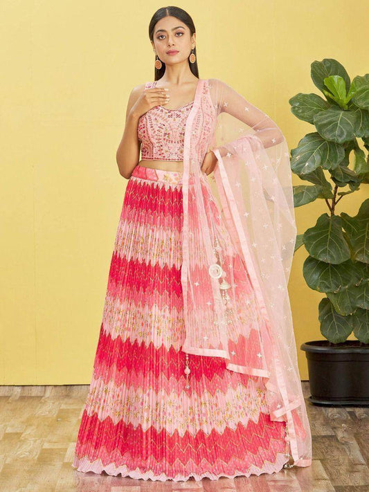 Adorable Pink Embroidered Work Chinon Traditional Lehenga Choli - Zeel Clothing