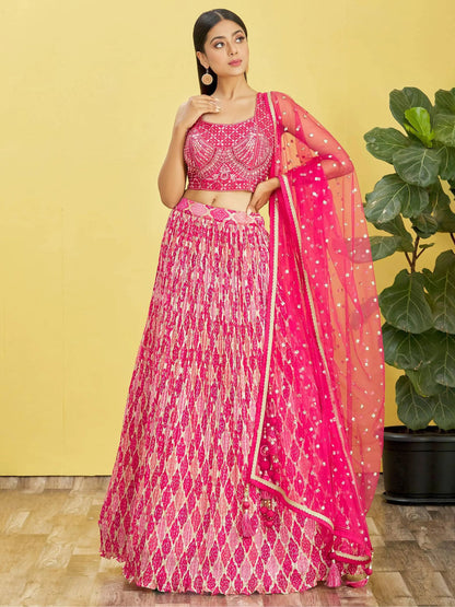 Adorable Pink Embroidered Work Chinon Wedding Lehenga Choli - Zeel Clothing