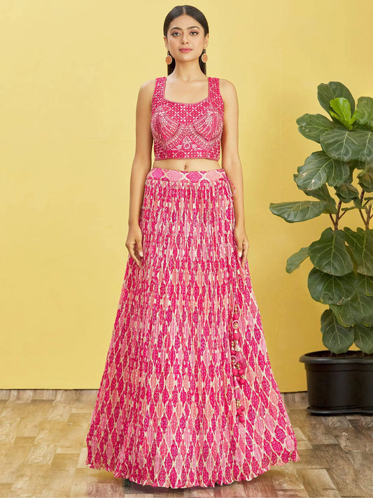 Adorable Pink Embroidered Work Chinon Wedding Lehenga Choli - Zeel Clothing