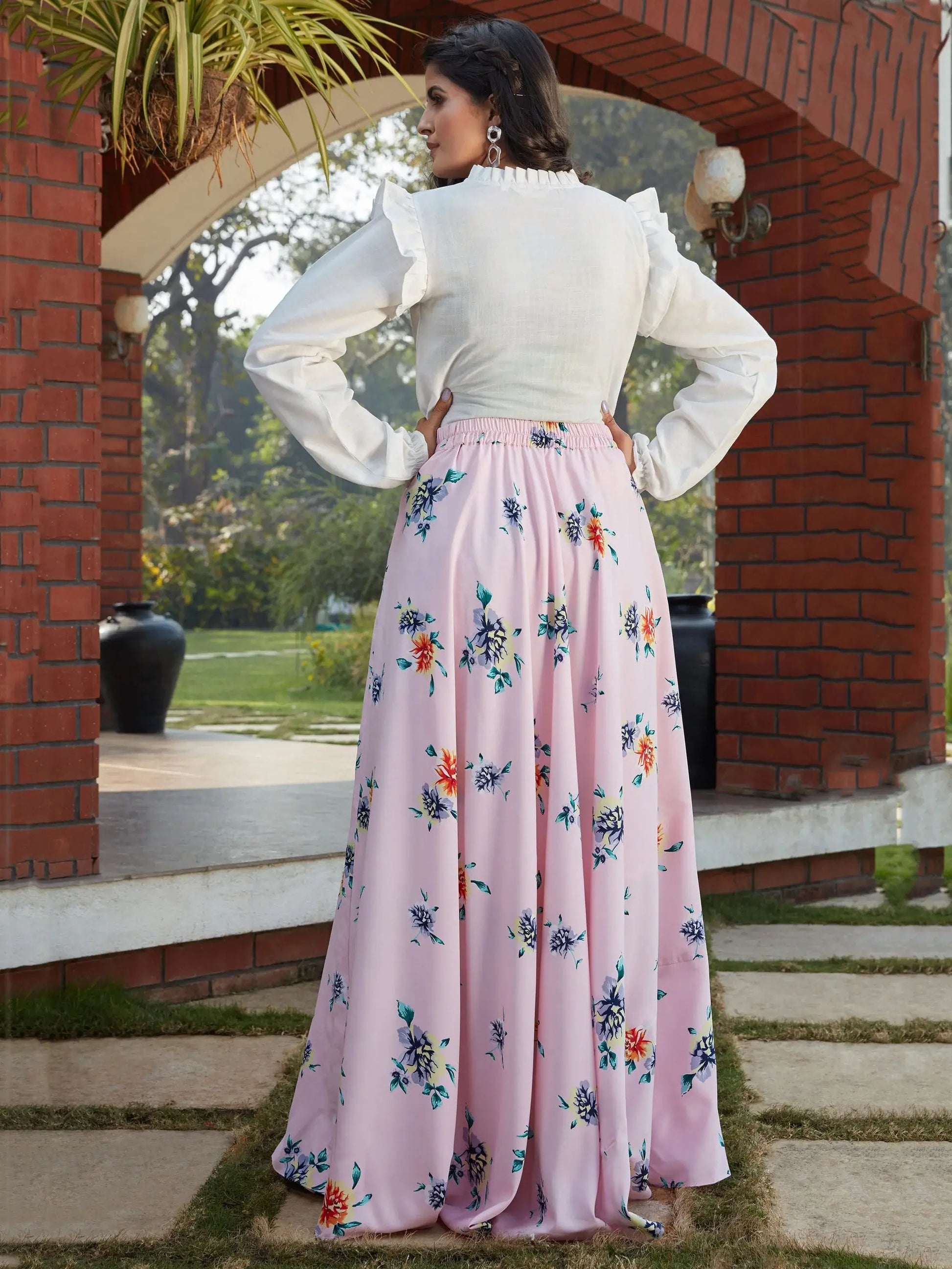 Adorable Pink Floral Printed Crepe Party Wear Crop Top Lehenga - Zeel Clothing